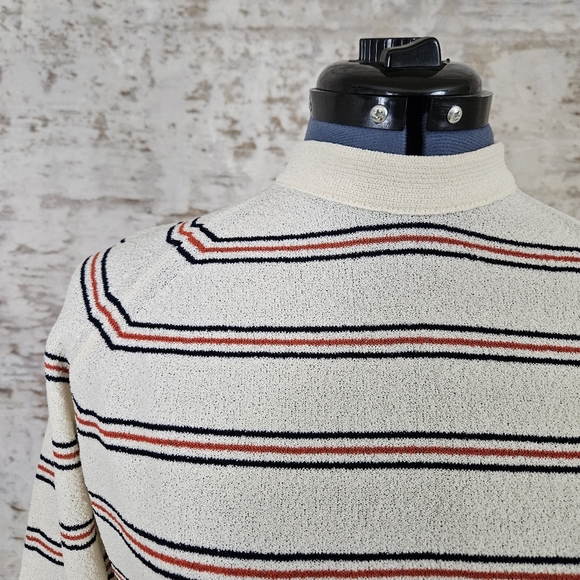 Vintage 1970s Pullover Striped Top Women's S vtg 70s Academia Hippie Mod Raglan - Picture 2 of 5